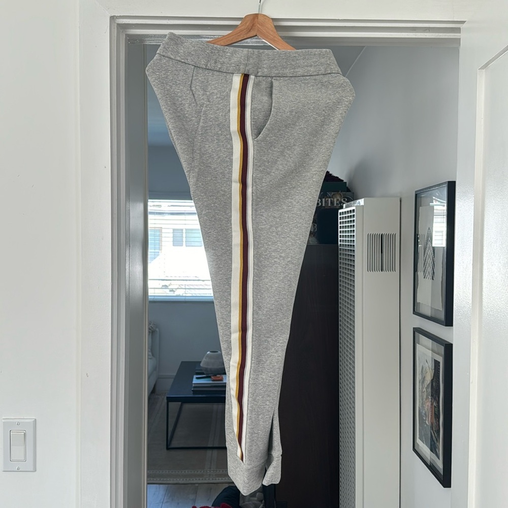 James Perse Grey Sweatpants, Red, Yellow, and White Stripes, (USC colors)